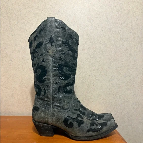 Corral Crater Sequin Inlay Western Cowboy Boots Distressed Leather Snip Toe 9.5 - Picture 4 of 12